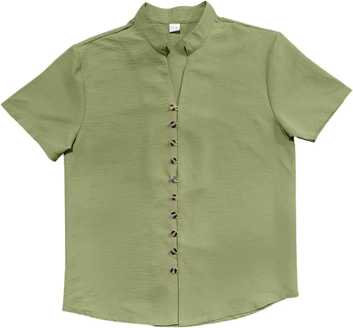 Short Sleeve Button Down Shirts for Men Linen Shirts Summer Casual Loose Solid Color Stand Collar Vacation Shirts