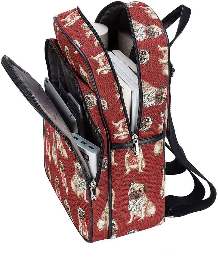 Signare Tapestry Backpack for Women Computer Rucksack Knapsack bookbags for women In Pug Dog Design (BKPK-PUG)
