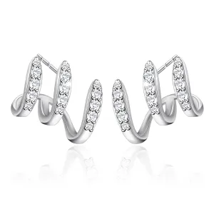 Silver Triple Crawler Hoop Earrings for Women | Cubic Zirconia Half Hoop Studs | Trendy Triple-Layer Claw Design, Cute Everyday Jewelry Gift