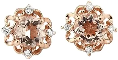 Simulated Morganite Diamond 2.00 Ct Round Shape Halo Woman's Stud Earrings 14K Rose Gold Plated 925 Sterling Silver Beautiful Gift For Women's.