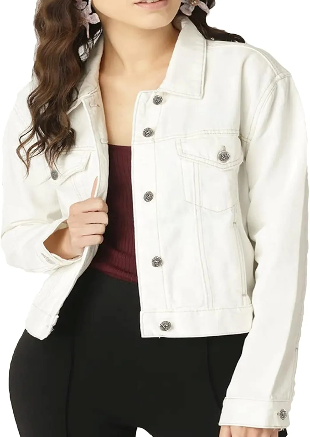 Skylinewears Women's Denim Classic Jackets Long Sleeve Soft Stretch Fit Versatile Button Down Crop Blue Jean Jacket