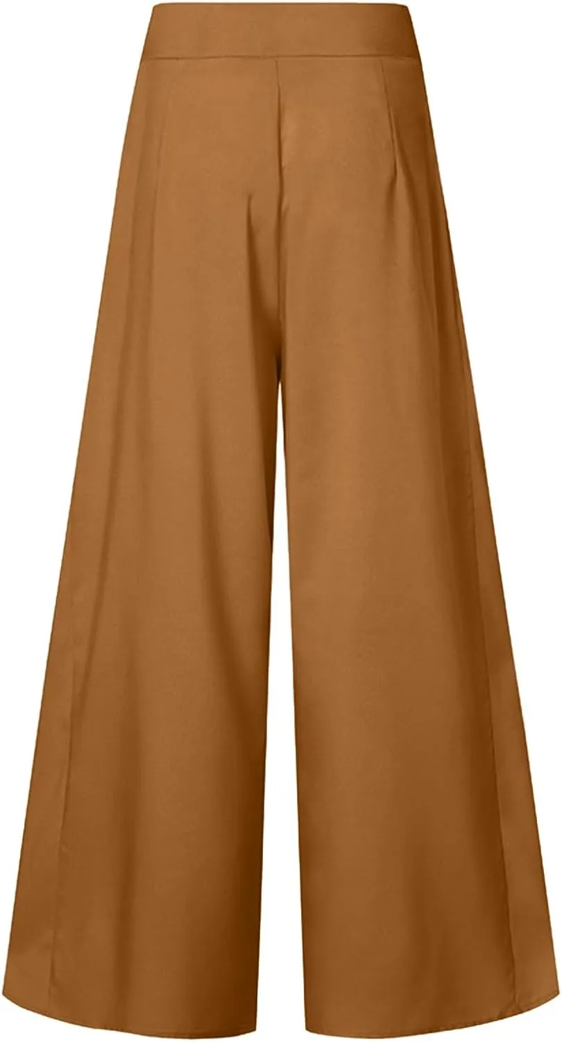Slim Cinched Dress Pants for Womens Wide Leg Slacks Trendy Flowy High Waist Casual Pants Spring Summer Thin Trousers