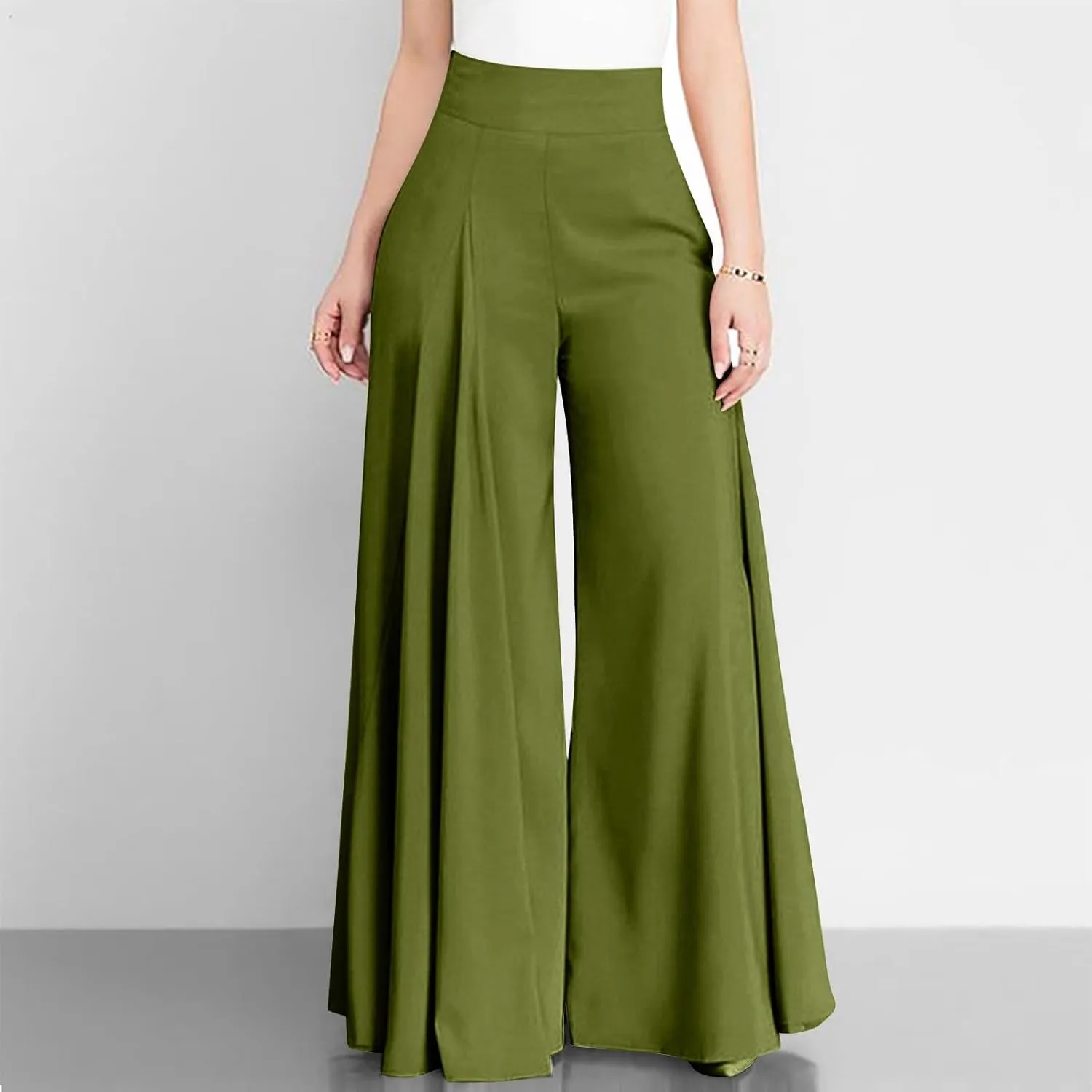 Slim Cinched Dress Pants for Womens Wide Leg Slacks Trendy Flowy High Waist Casual Pants Spring Summer Thin Trousers