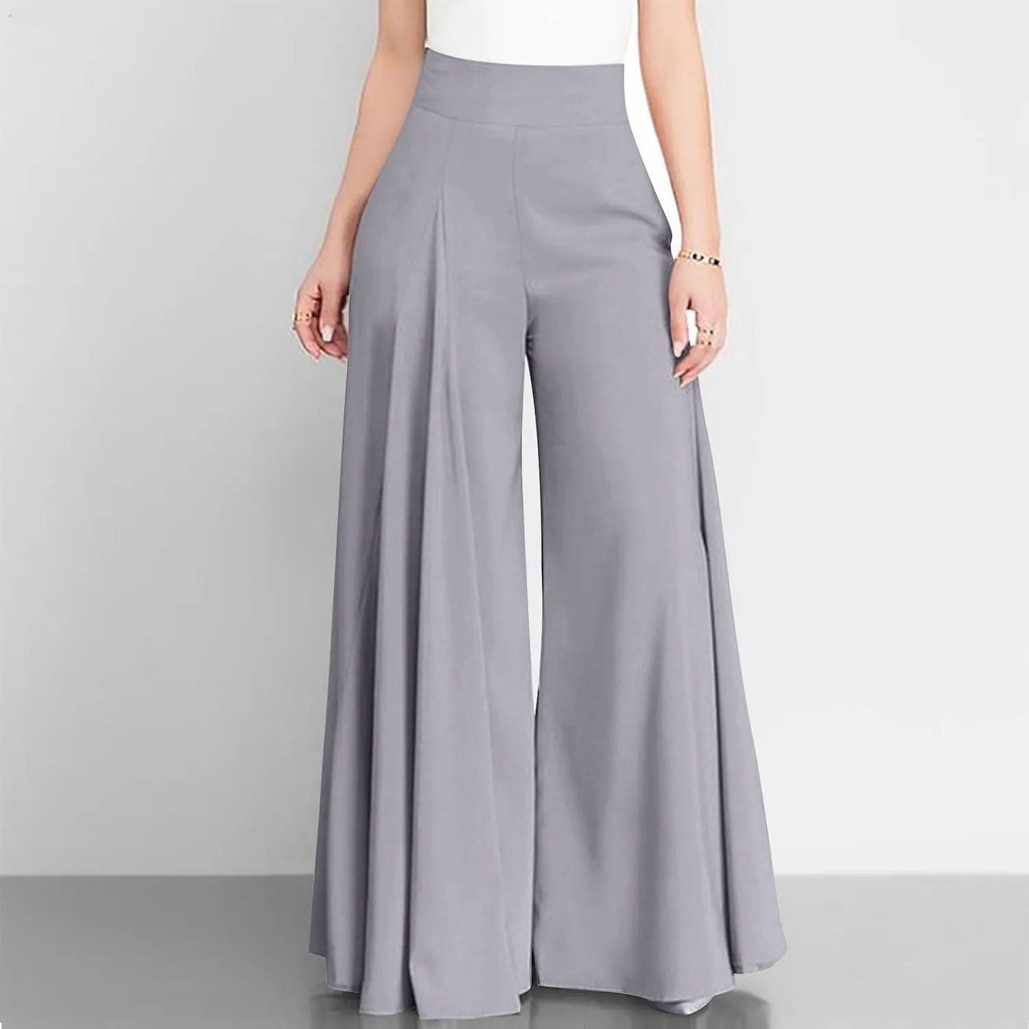 Slim Cinched Dress Pants for Womens Wide Leg Slacks Trendy Flowy High Waist Casual Pants Spring Summer Thin Trousers