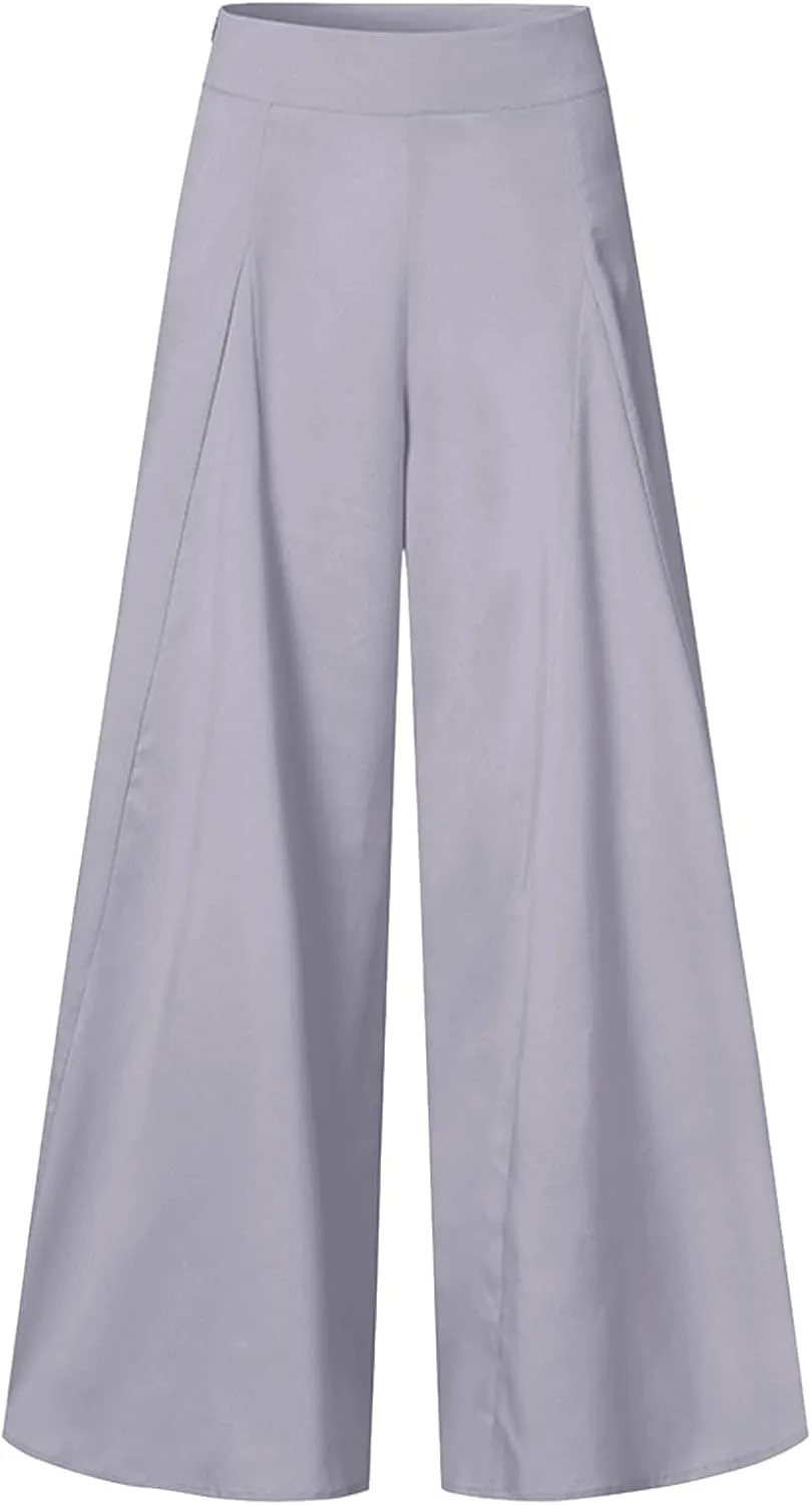 Slim Cinched Dress Pants for Womens Wide Leg Slacks Trendy Flowy High Waist Casual Pants Spring Summer Thin Trousers