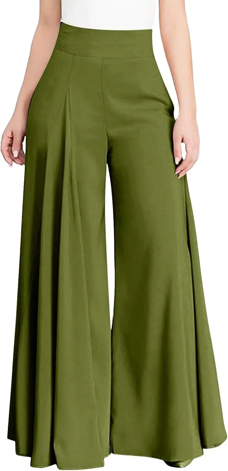 Slim Cinched Dress Pants for Womens Wide Leg Slacks Trendy Flowy High Waist Casual Pants Spring Summer Thin Trousers