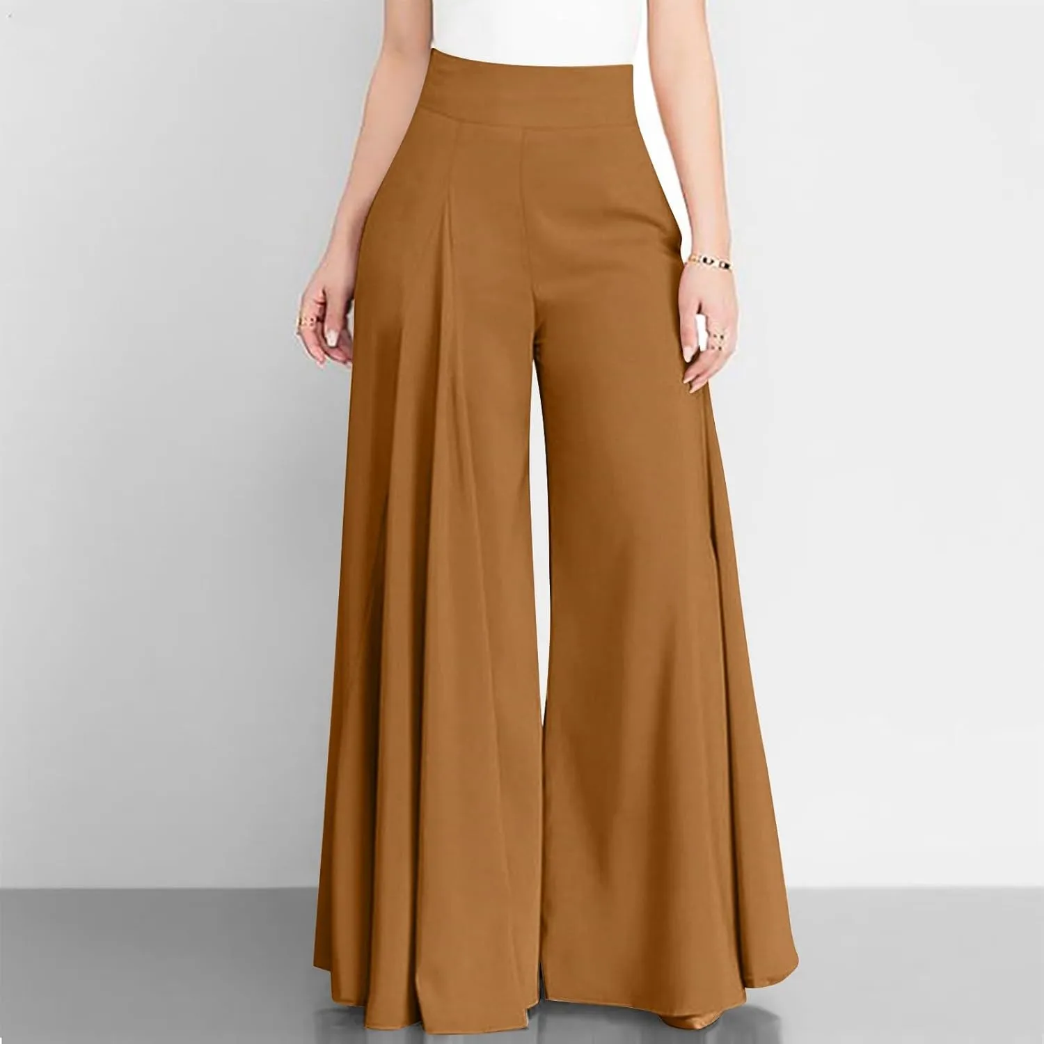 Slim Cinched Dress Pants for Womens Wide Leg Slacks Trendy Flowy High Waist Casual Pants Spring Summer Thin Trousers