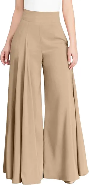 Slim Cinched Dress Pants for Womens Wide Leg Slacks Trendy Flowy High Waist Casual Pants Spring Summer Thin Trousers
