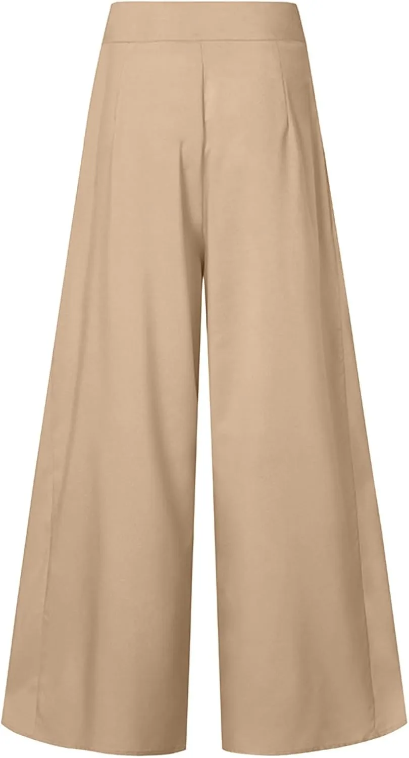Slim Cinched Dress Pants for Womens Wide Leg Slacks Trendy Flowy High Waist Casual Pants Spring Summer Thin Trousers