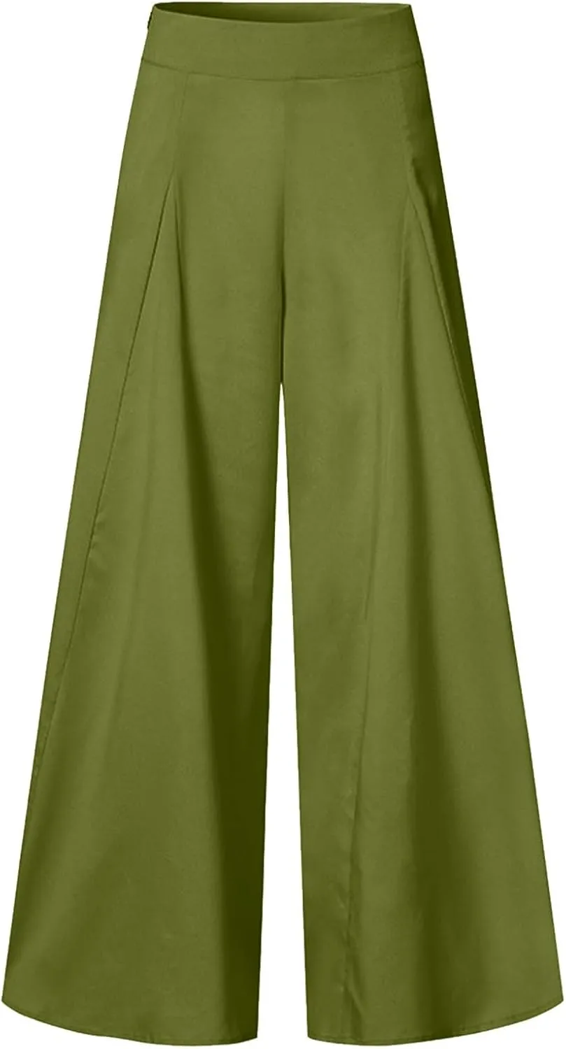 Slim Cinched Dress Pants for Womens Wide Leg Slacks Trendy Flowy High Waist Casual Pants Spring Summer Thin Trousers