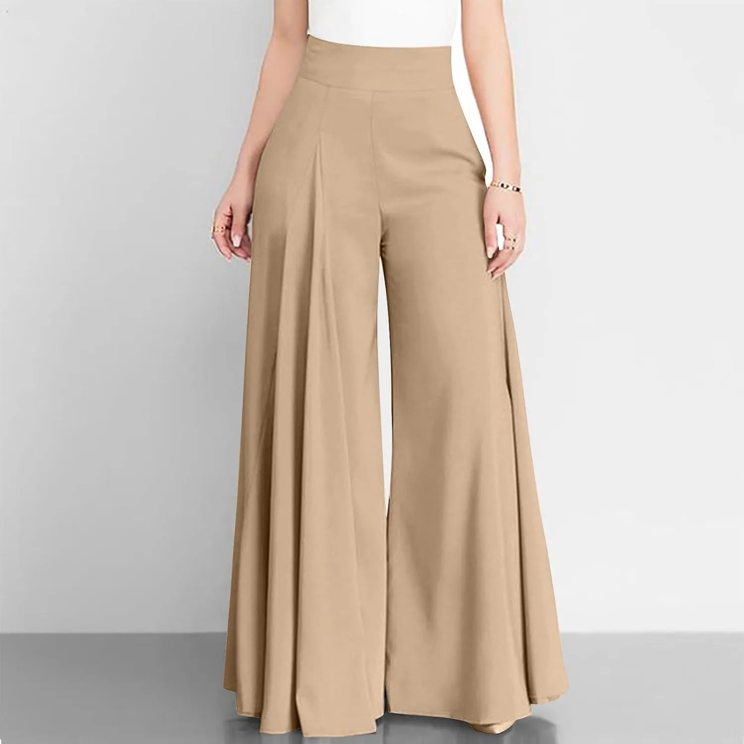 Slim Cinched Dress Pants for Womens Wide Leg Slacks Trendy Flowy High Waist Casual Pants Spring Summer Thin Trousers
