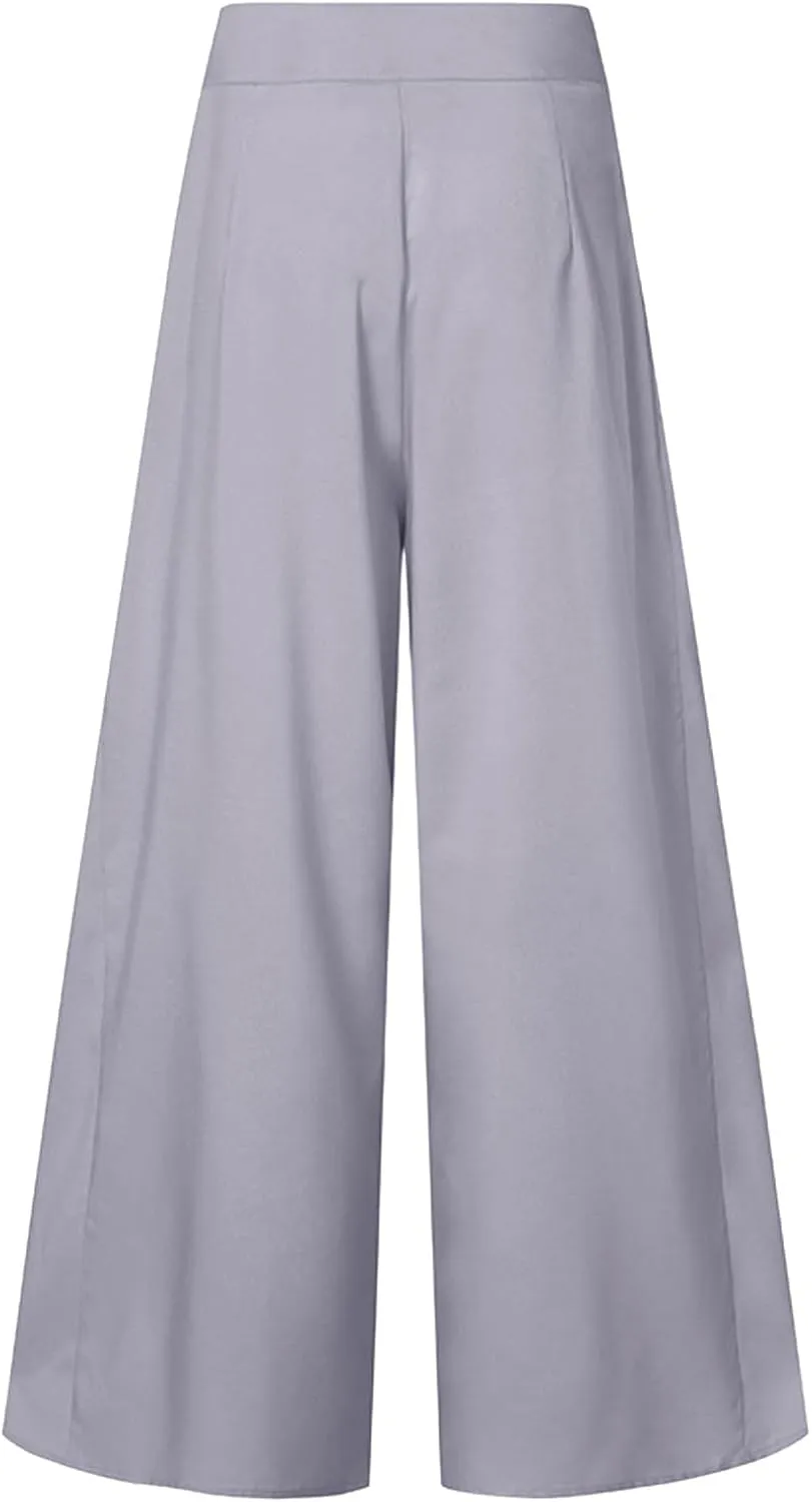 Slim Cinched Dress Pants for Womens Wide Leg Slacks Trendy Flowy High Waist Casual Pants Spring Summer Thin Trousers