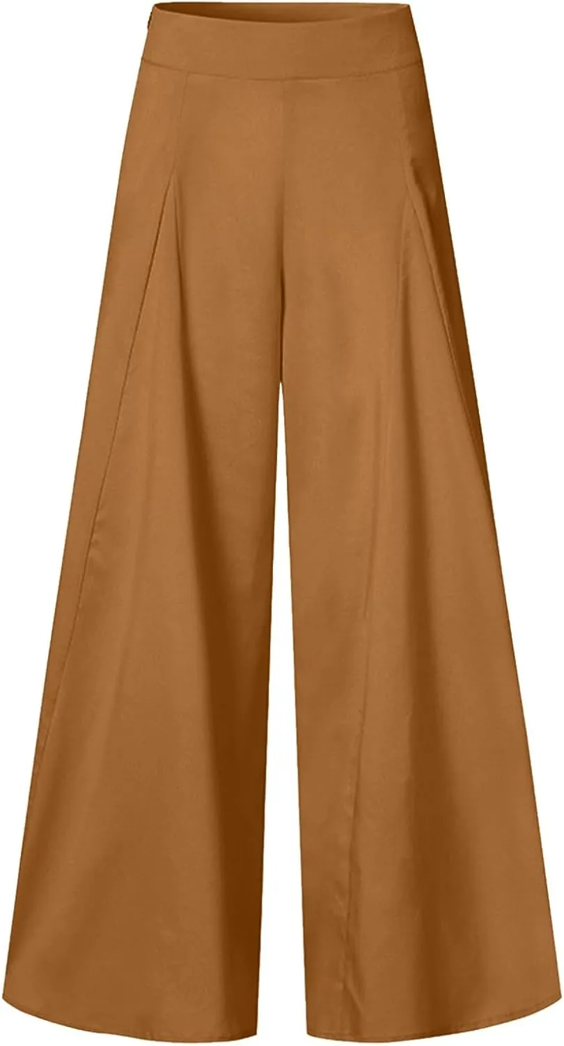 Slim Cinched Dress Pants for Womens Wide Leg Slacks Trendy Flowy High Waist Casual Pants Spring Summer Thin Trousers