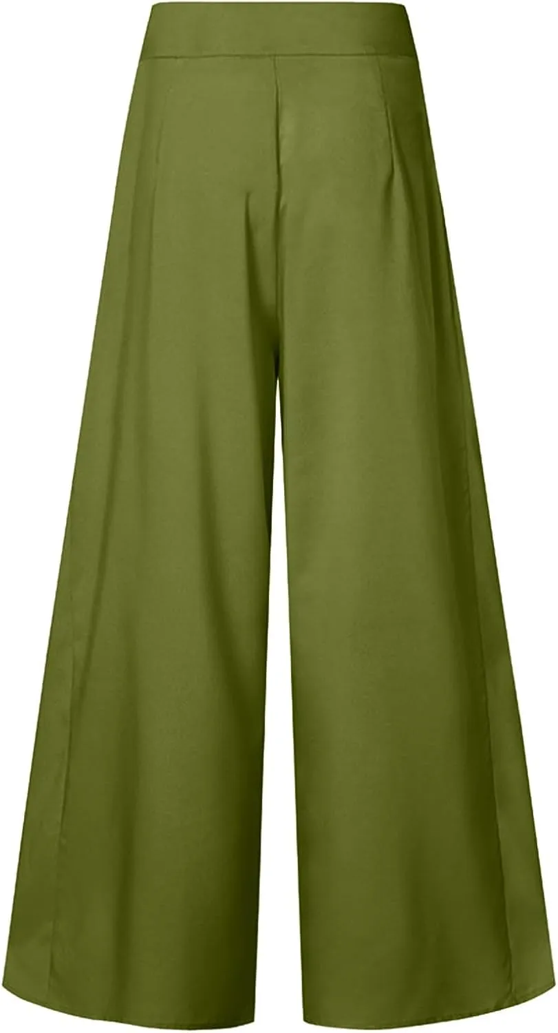 Slim Cinched Dress Pants for Womens Wide Leg Slacks Trendy Flowy High Waist Casual Pants Spring Summer Thin Trousers