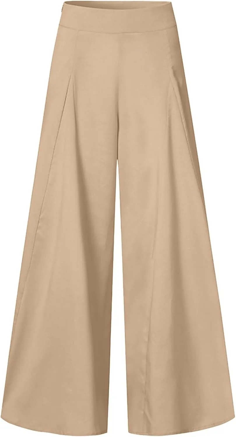 Slim Cinched Dress Pants for Womens Wide Leg Slacks Trendy Flowy High Waist Casual Pants Spring Summer Thin Trousers