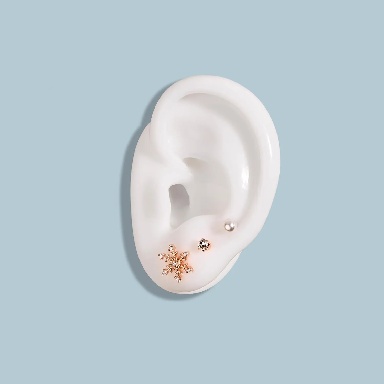 Snowflake Earring Set  6-Piece Mixed Studs with Cubic Zirconia & Pearls | Festive Holiday Earrings in Rose Gold or Silver