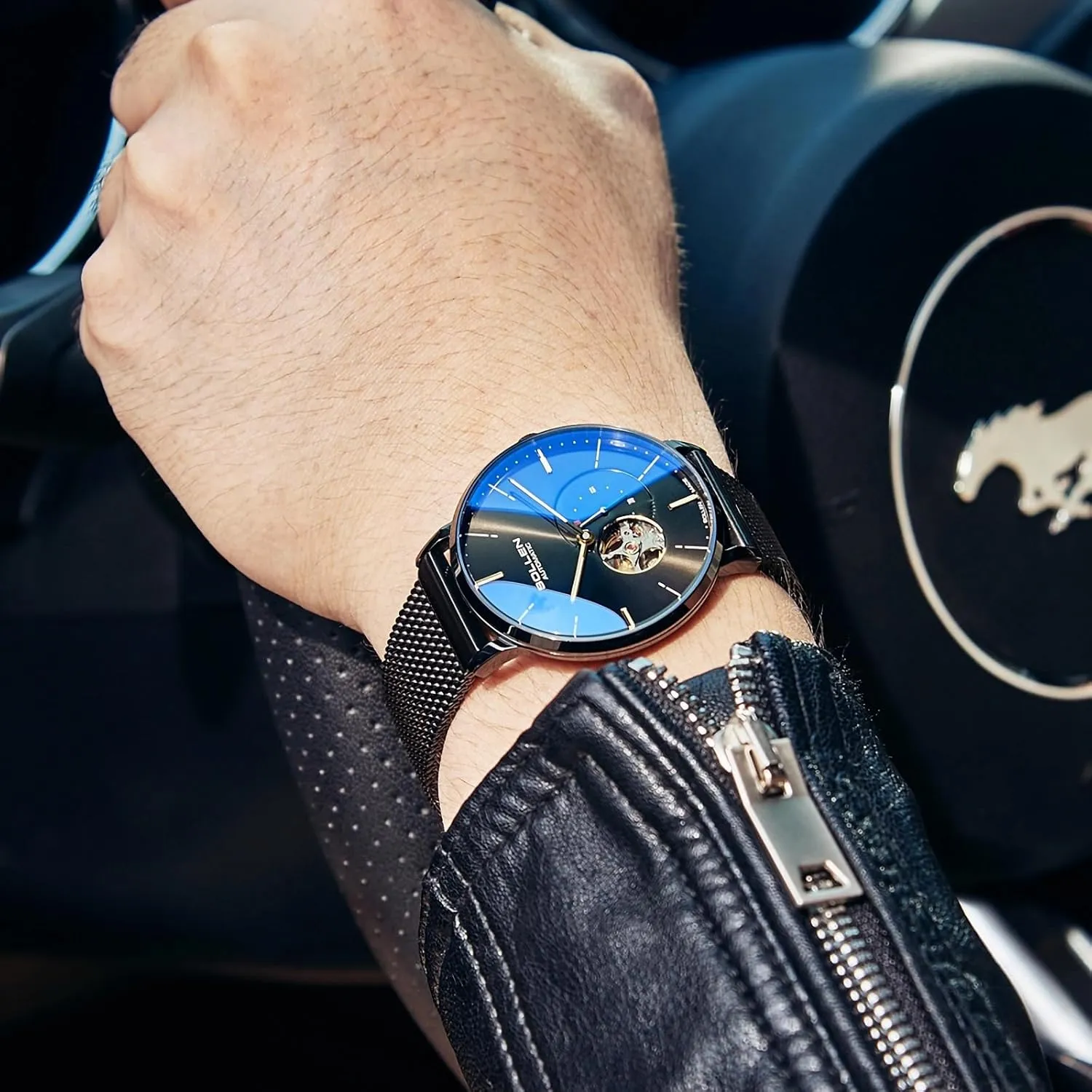 SOLLEN Automatic Watches for Men, Minimalist and Slim Mechanical Watch, Waterproof Men's Wrist Watch with Flywheel & Luminous Function - Gift for Male