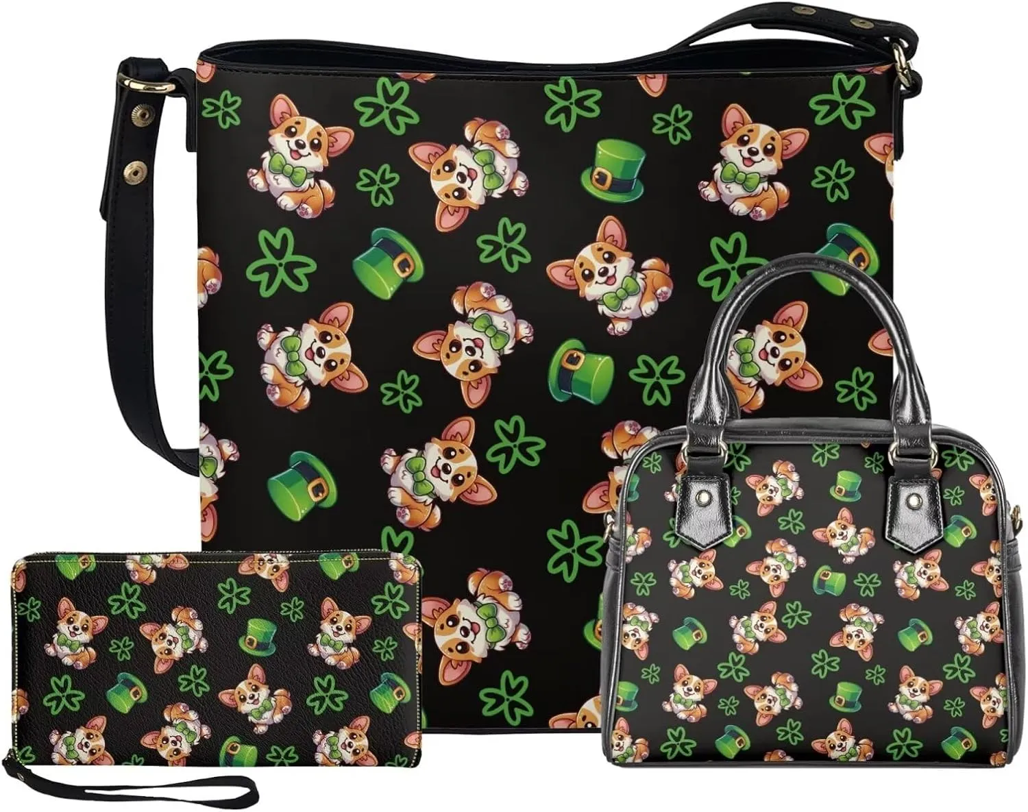 St. Patrick's Day Crossbody Purses Set for Elderly Women Asethetic Leather Shoulder Tote Bag Handbags
