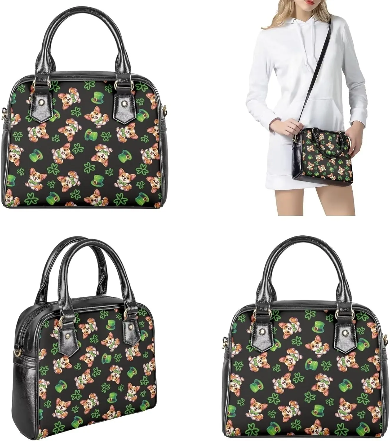 St. Patrick's Day Crossbody Purses Set for Elderly Women Asethetic Leather Shoulder Tote Bag Handbags