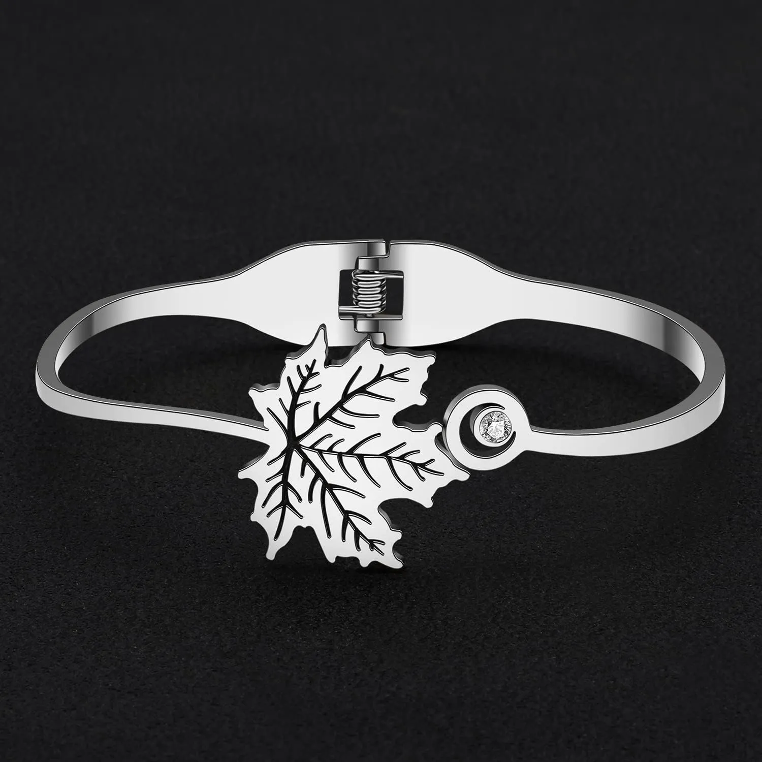 Stainless Steel 18K Gold Leaf Bangle Cuff Bracelet for Women Dainty Crystal Jewelry Gifts for Birthday Charms