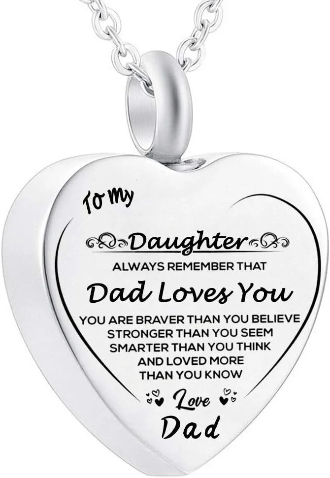Stainless Steel Funeral Cremation Heart Pendant Necklace Keepsake Urn Perfume Necklace for Ashes Memorial Jewelry Mementos Jewelry Gifts for Dad