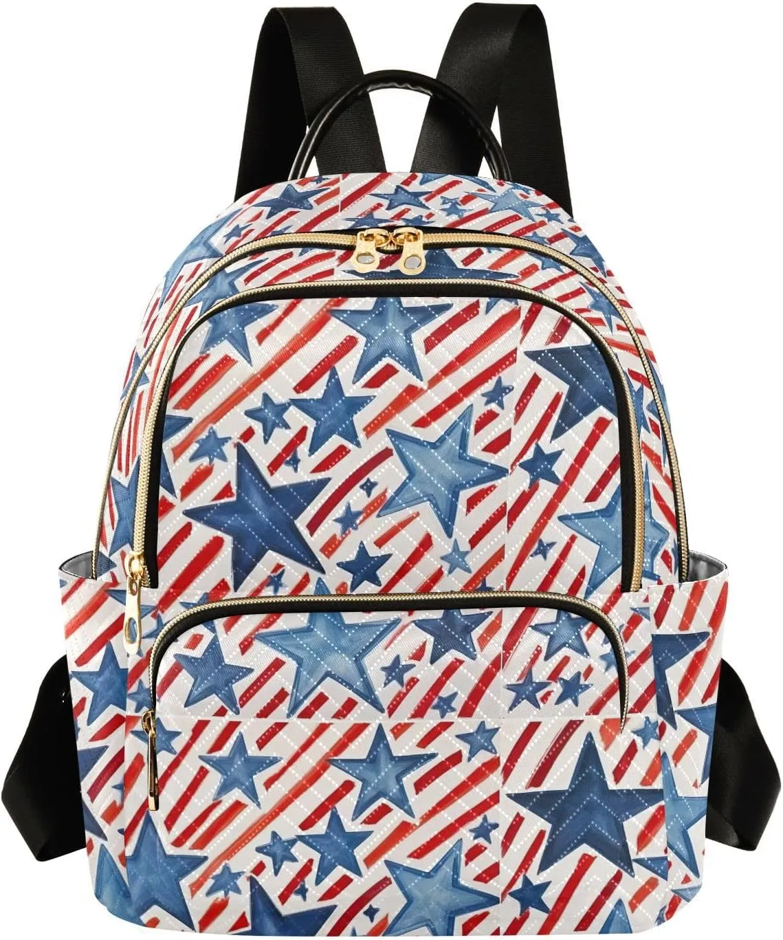 Stars July 4th Mini Backpack Purse for Women Small Travel Casual Daypack Ladies Shoulder Bags for Work Quilted Bookbag M