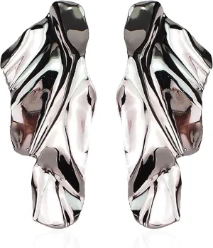 Statement Geometric Texture Earrings for Women Large Fashion Irregular Minimalism Metal Simple Modern Rectangle Large Hypoallergenic Leaf Earrings