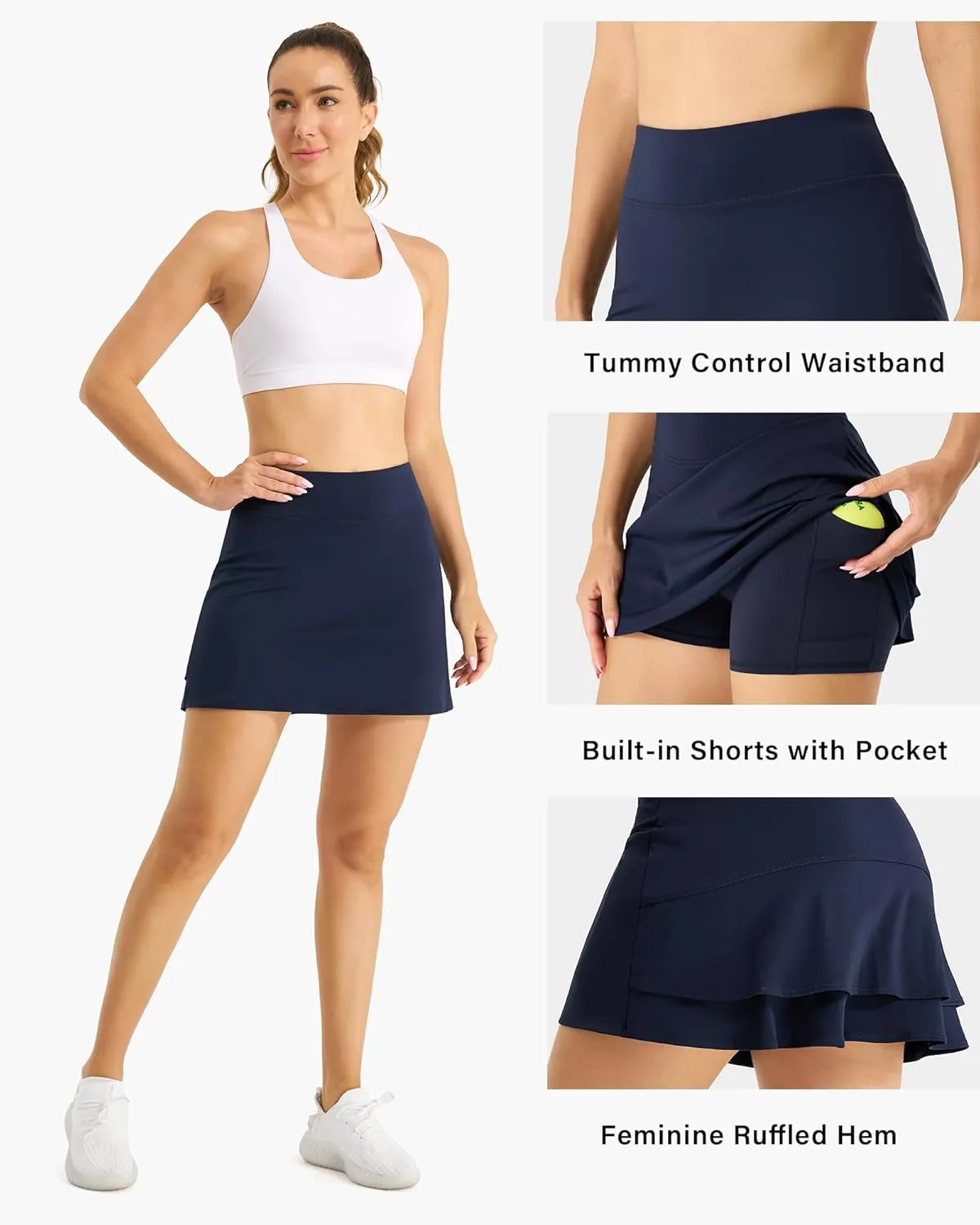 Stelle Women Tennis Skirt Athletic Skort High Waisted Golf Inner Shorts with Pockets Running Sports Pickleball