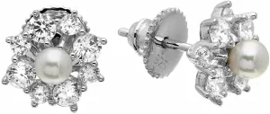 Sterling Silver 925 Snowflake Earrings Women Christmas Jewelry Floral Stud Elegant CZ & Imitation Pearl Jewelry