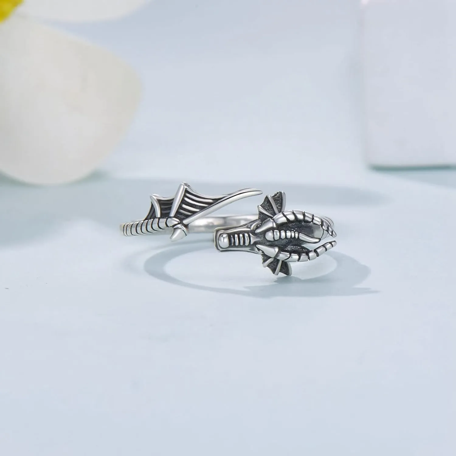 Sterling Silver Adjustable Dragon Ring - Modern Casual Wear Unisex Ring