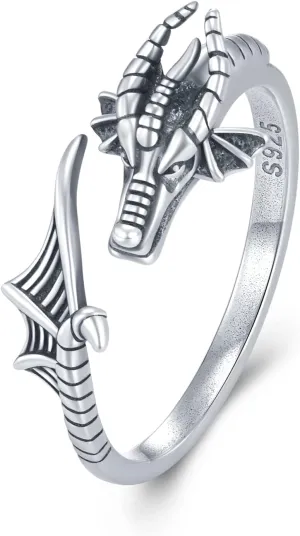 Sterling Silver Adjustable Dragon Ring - Modern Casual Wear Unisex Ring