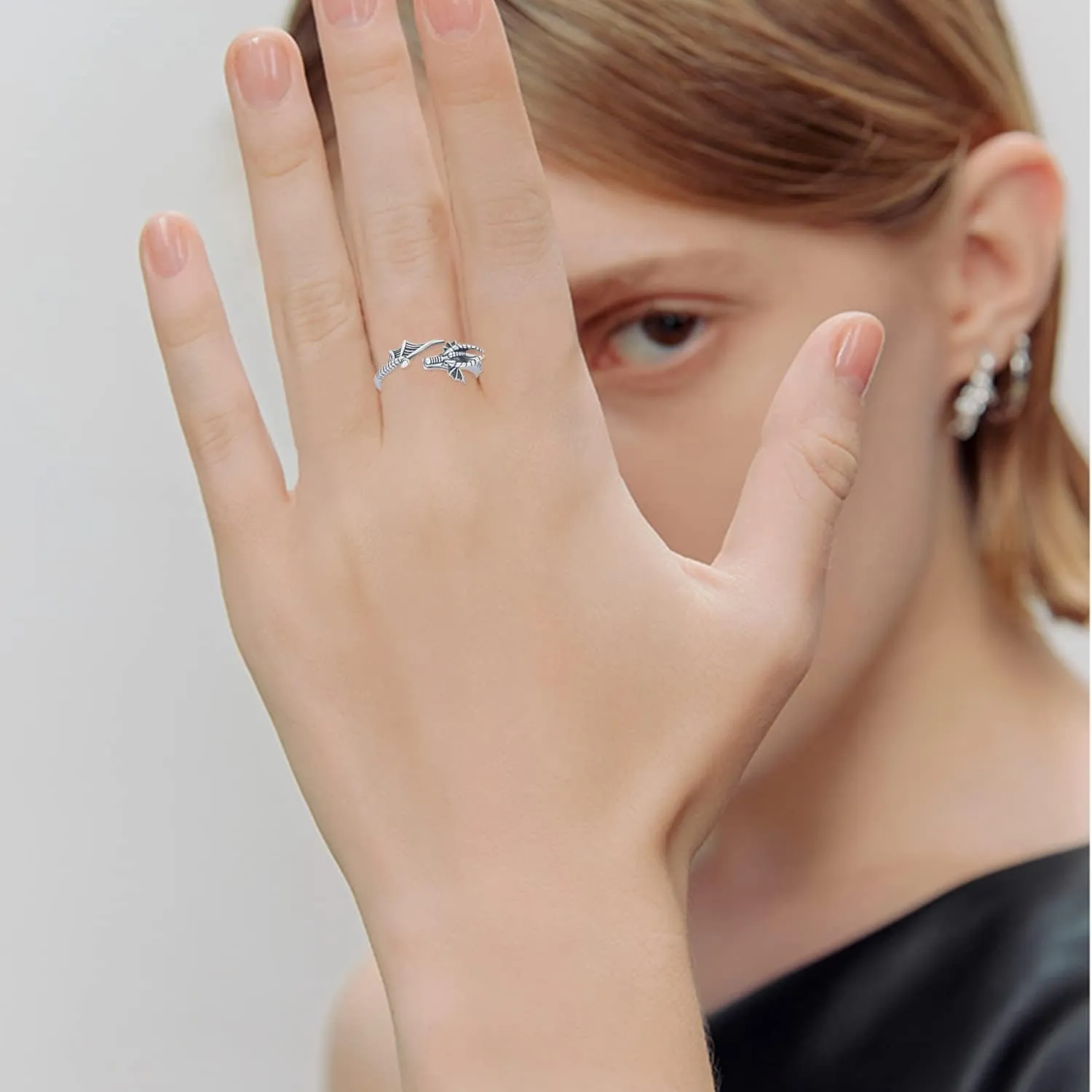 Sterling Silver Adjustable Dragon Ring - Modern Casual Wear Unisex Ring