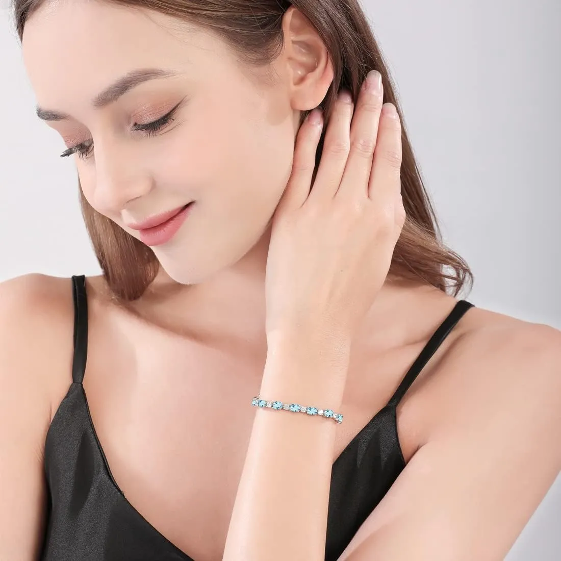 Sterling Silver Birthstone Tennis Bracelets for Women Gemstone Oval Tennis Bracelets Fine Jewelry Dainty Charm Link for Her 7 Inches