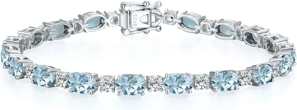 Sterling Silver Birthstone Tennis Bracelets for Women Gemstone Oval Tennis Bracelets Fine Jewelry Dainty Charm Link for Her 7 Inches