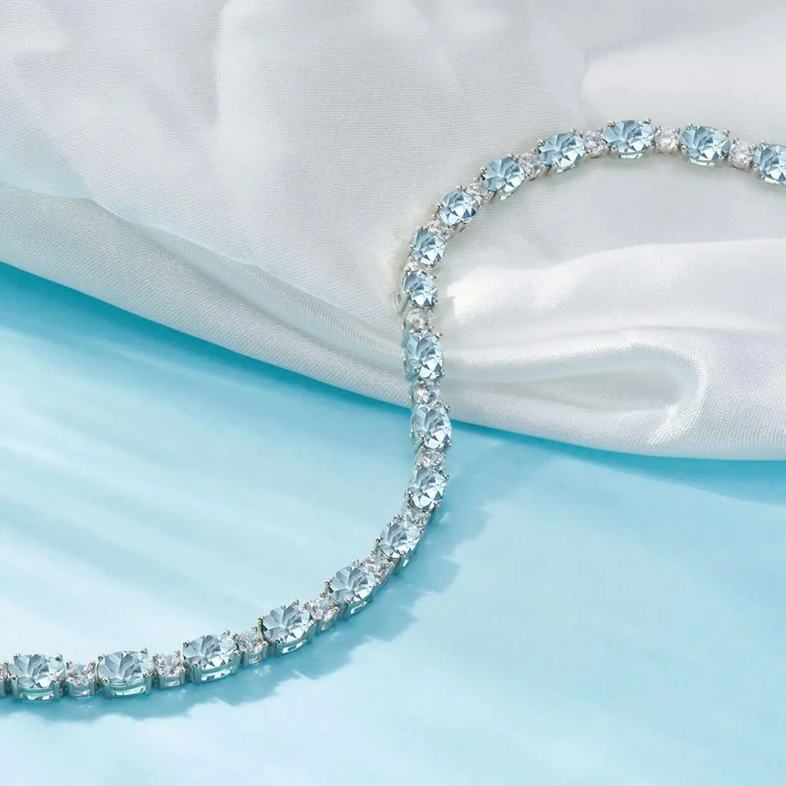 Sterling Silver Birthstone Tennis Bracelets for Women Gemstone Oval Tennis Bracelets Fine Jewelry Dainty Charm Link for Her 7 Inches
