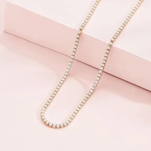 Sterling Silver Diamond Tennis Choker Necklace for Women, 14k Rose Gold Plated