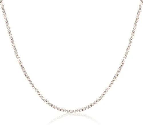 Sterling Silver Diamond Tennis Choker Necklace for Women, 14k Rose Gold Plated