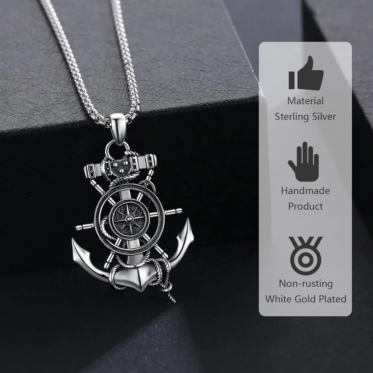 Sterling Silver Nautical Anchor Necklace for Men & Women - Inspirational Jewelry Gifts for Travelers, Graduates & Sailors