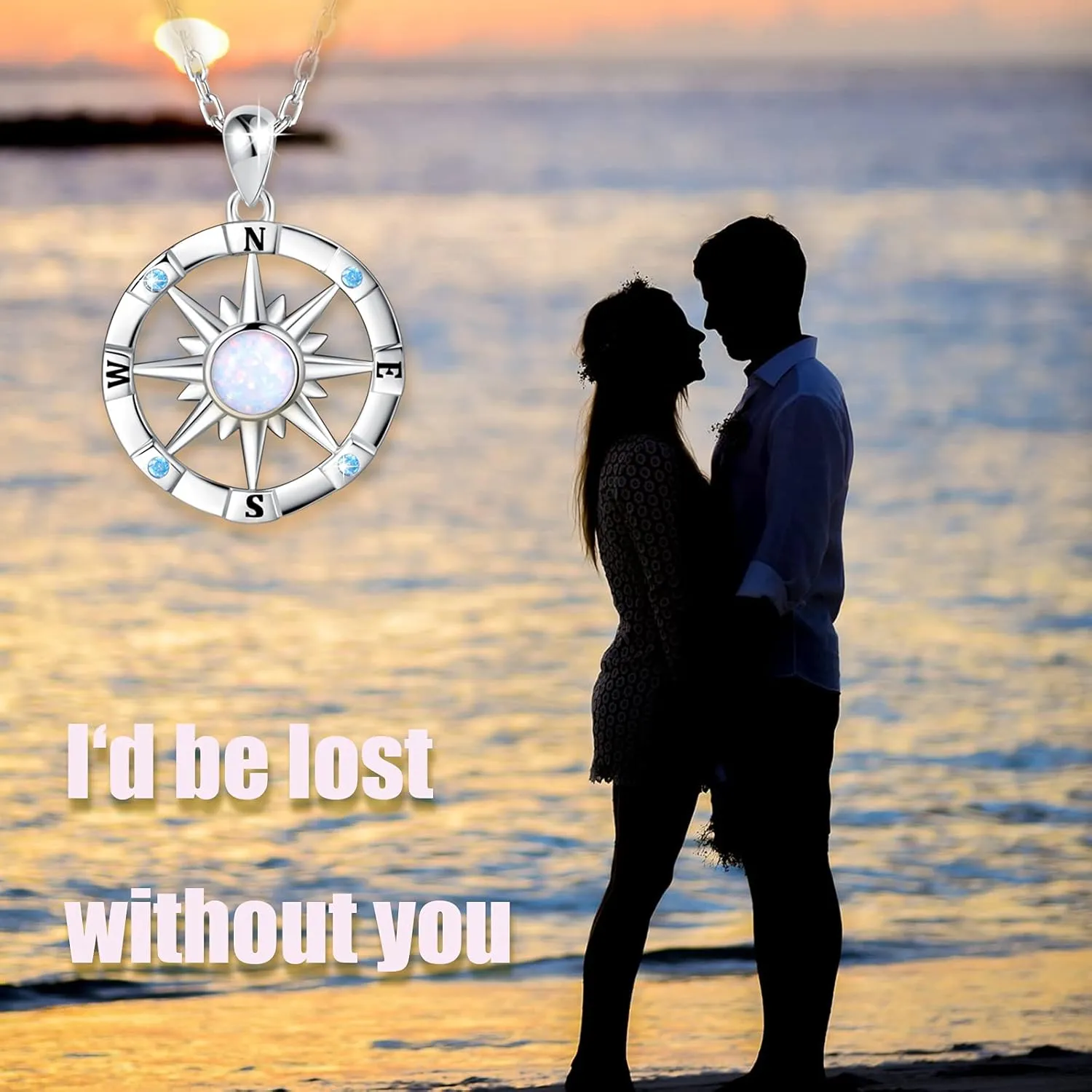 Sterling-Silver Opal Compass Necklace for Women - Inspirational Nautical Dream Compass PendantCreated Opal Necklaces for Women Mother's Day and Graduation Jewelry Gifts (Opal and CZ)