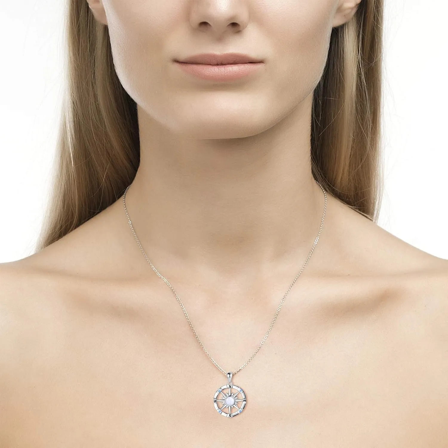 Sterling-Silver Opal Compass Necklace for Women - Inspirational Nautical Dream Compass PendantCreated Opal Necklaces for Women Mother's Day and Graduation Jewelry Gifts (Opal and CZ)