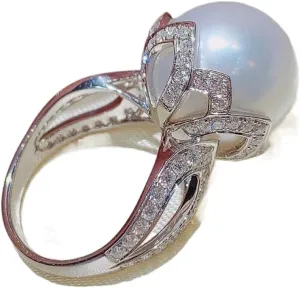 Sterling Silver Shiny Round Pearl Ring Platter Pearl Temperament Female Jewelry