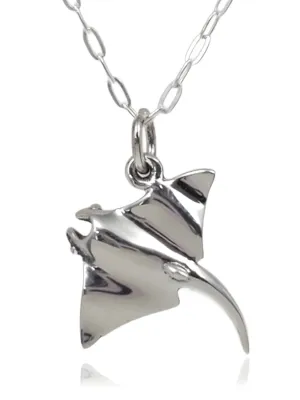 Sterling Silver Stingray Manta Ray - Grace and Healing - Nautical and Marine Themed Charm Necklace, 18"