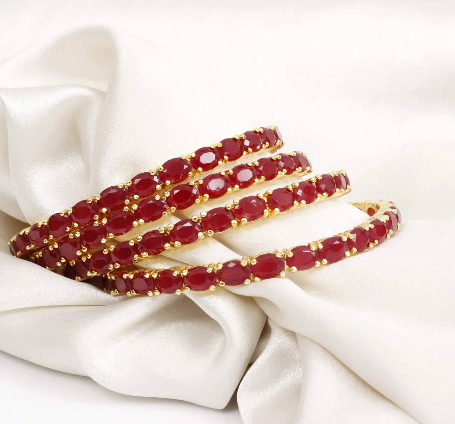 Sukh Collection Jewellery Indian Exclusive Fashionable Beautiful Gold Tone Ruby 4 Pcs American Diamond Made Bangle Bracelets Traditional Women Wedding Party wear Bangles Bridal Bollywood Jewelry