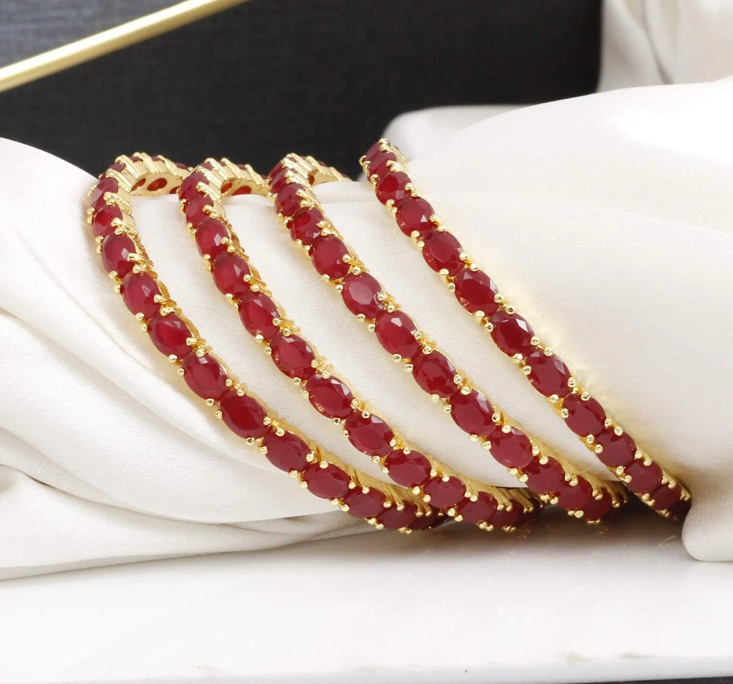 Sukh Collection Jewellery Indian Exclusive Fashionable Beautiful Gold Tone Ruby 4 Pcs American Diamond Made Bangle Bracelets Traditional Women Wedding Party wear Bangles Bridal Bollywood Jewelry