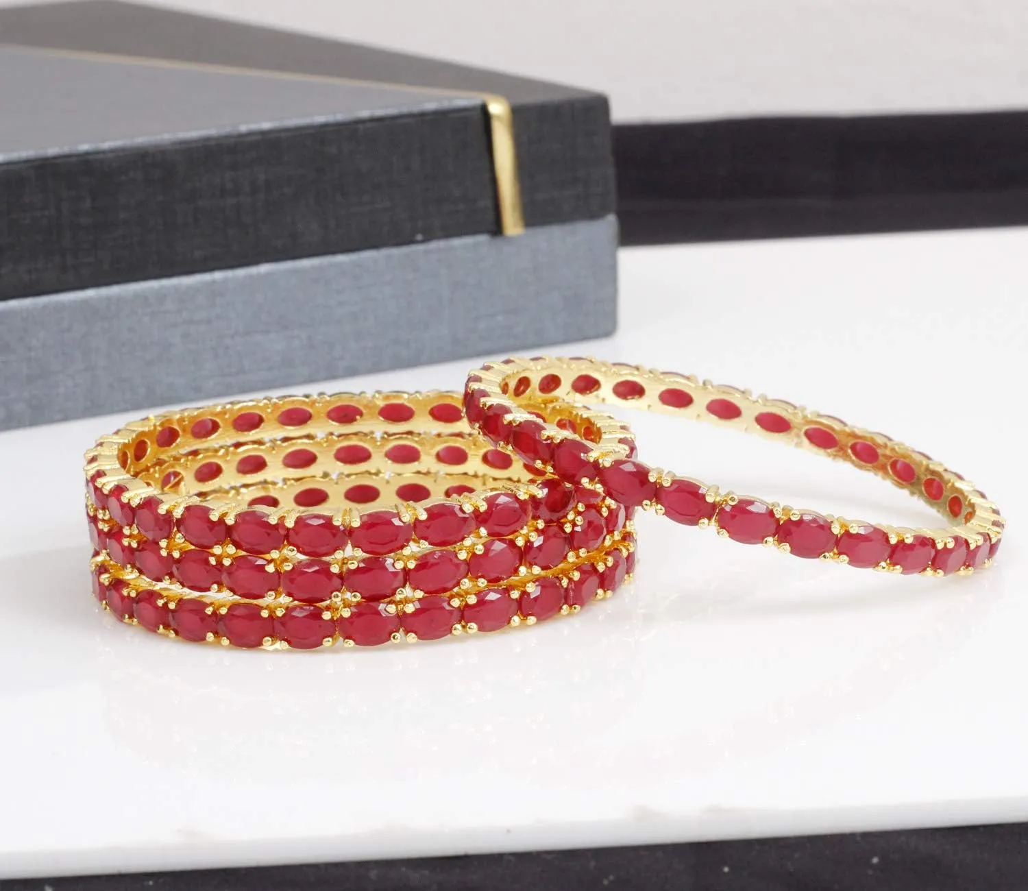 Sukh Collection Jewellery Indian Exclusive Fashionable Beautiful Gold Tone Ruby 4 Pcs American Diamond Made Bangle Bracelets Traditional Women Wedding Party wear Bangles Bridal Bollywood Jewelry