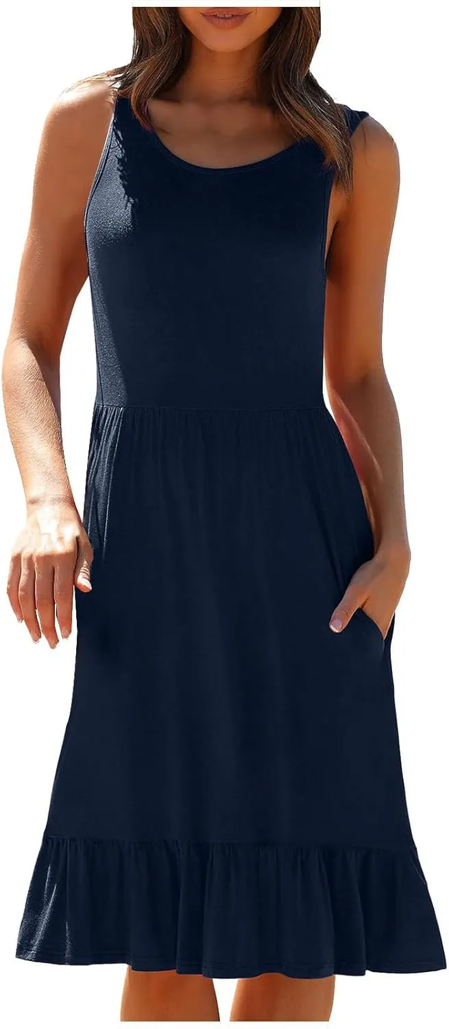Summer Dress Women 2024 Sleeveless Sun Dress Ruffle Tank Dress Flowy Beach Dress Fashion Vacation Dress Casual Dress
