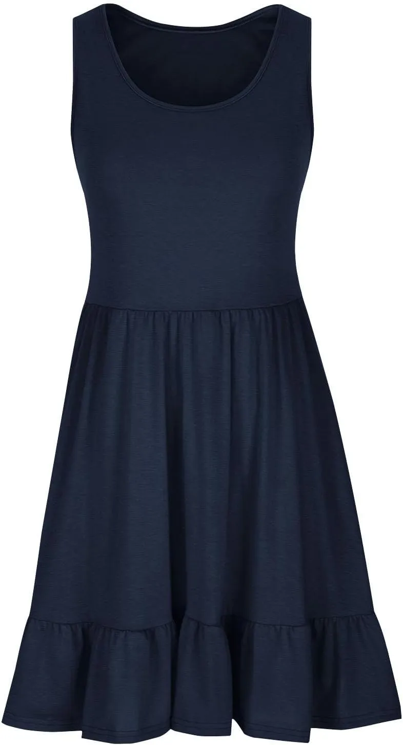Summer Dress Women 2024 Sleeveless Sun Dress Ruffle Tank Dress Flowy Beach Dress Fashion Vacation Dress Casual Dress