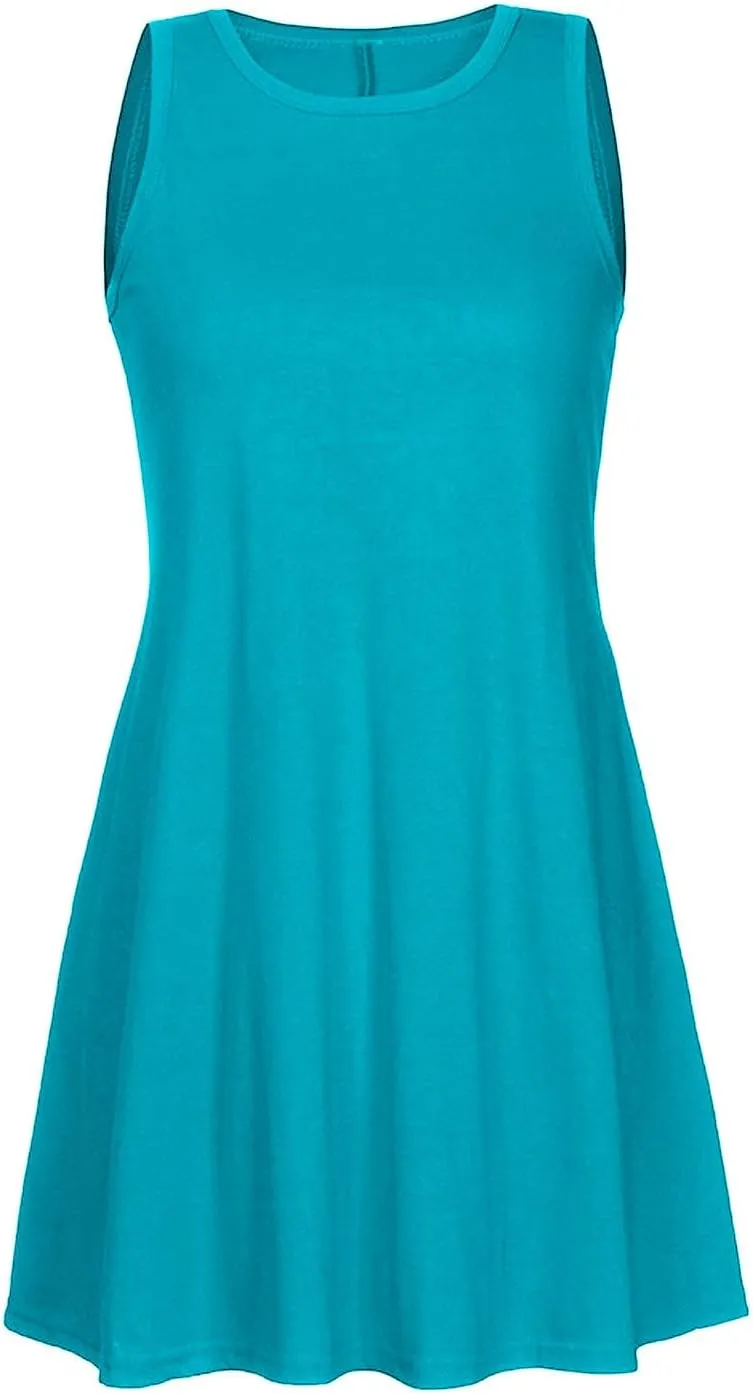 Summer Dresses for Women 2024 Sleeveless Beach Sundress Cover Up Swing Tank Dress Loose Tshirt Dress with Pockets