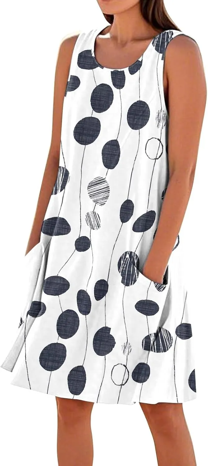 Summer Dresses for Women 2025 Beach Sleeveless Linen Midi Dress Flowy Plus Size Boho Long Sun Dresses with Pocket