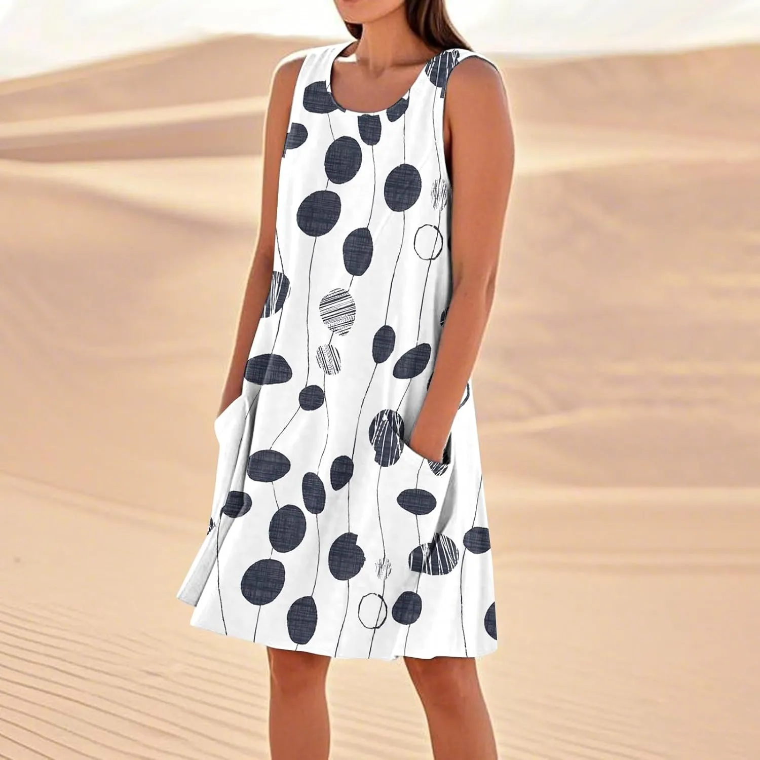 Summer Dresses for Women 2025 Beach Sleeveless Linen Midi Dress Flowy Plus Size Boho Long Sun Dresses with Pocket